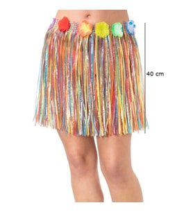 Mey İthalat® Yetişkin ve Çocuk Uyumlu Rengarenk Püsküllü Hawaii Luau Hula Etek 40 cm