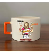 Asosyal Değilim İnsan Sevmiyorum Baskılı Turuncu Kulplu C Fincan