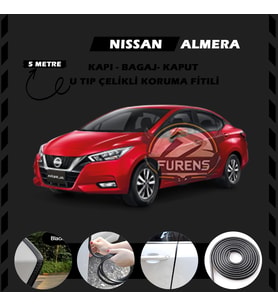 Nissan Almera Oto Araç Kapı Koruma Fitili 5metre Parlak Siyah Renk