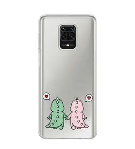 Redmi Note 9 Pro / 9s Uyumlu Kalpli Dinazor Çiftler Tasarımlı Şeffaf Telefon Kılıfı