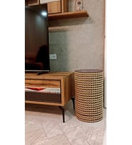 egindra çok amaçlı cam kapak, hasır işleme orta sehpa-sepet-organizer 55 cm