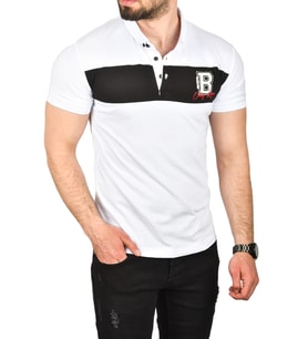 DeepSEA Erkek  Slim Fit Nefes Alan Pamuklu Kumaş Dar Kesim Kıvrılmaz Yaka Polo Yaka Tişört 2503019 (Beyaz)