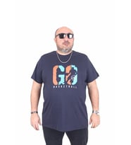 Starbattal Erkek Büyük Beden Sıfır Yaka Tişört Lets Go 25161 LACIVERT