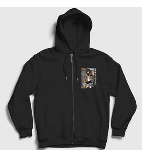 Presmono Unisex Siyah Mikasa Fan Anime Attack On Titan Fermuarlı Kapüşonlu Sweatshirt 125393tt