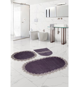 Bonny Home Venüs Gri 3'lü Dantelli Banyo Paspası Seti Çeyizlik Klozet Takımı
