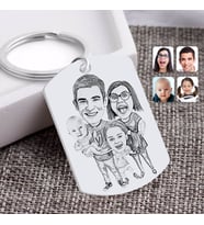 BK Gift Kişiye Özel Karakalem 4'lü Aile Karikatürlü Pleksi Anahtarlık-1 (Beyaz)