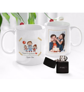 BK Gift Kişiye Özel Babalar Günü Hediyesi Fotoğraflı Kupa Bardak ve Benzinli Çakmak Seti-46 (Model 1)