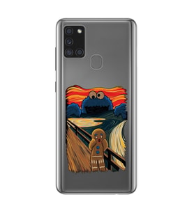 Samsung Galaxy A21S Uyumlu Susam Sokağı Kurabiye Canavarı Tasarımlı Şeffaf Telefon Kılıfı