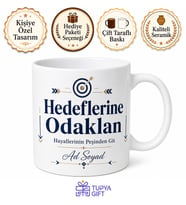 Hedeflerine Odaklan Yazılı Kupa Bardak Motivasyon Hediye Özel Tasarım