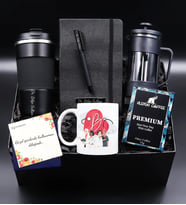 Doktorlara Özel 500 Ml Siyah Çelik Termos & Siyah Defter & Mat Roller Kalem & Doktor Temalı Kupa &  Siyah French Press & Alerya Premium Filtre Kahve Hediye Seti