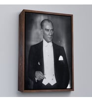 Çerçeveli Atatürk Portre Tablosu Mustafa Kemal Atatürk Dikdörtgen Dekoratif Kanvas Tablo (Siyah)