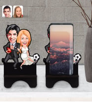 BK Gift Kişiye Özel Sevgililer Karikatürlü Ahşap Biblo Telefon Standı-15