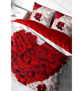Lastikli Çarşaflı %100 Pamuk Saten Çift Kişilik Nevresim Takımı Heart Rose