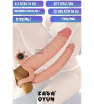 2,5 cm Uzatmalı Çiftli İçi Boş Titreşimli 18 cm Çatal Dildo Penis Kılıfı