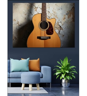 Eskimiş Duvar Fonlu Akustik Gitar Görseli Dekoratif Kanvas - Mdf Ahşap Tablo