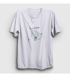 Presmono Unisex Beyaz Captain Seagull Martı T-Shirt 290290tt