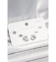 925 Ayar Gümüş Çivi Zirkon Taşlı Hilal Yıldız Model Kadın Küpe Seti - TJ-BKP10398
