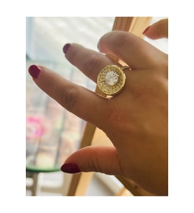 AYARLANABİLİR GOLD RENK TAŞLI, YUVARLAK MODEL TASARIM YÜZÜK ACR0119