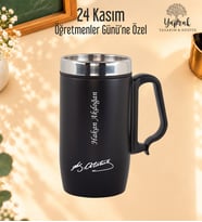 Öğretmenler Günü Hediyesi Kişiye Özel Harf Ve İsim Basklı Kulplu Çelik Siyah Termos Bardak 280 ml