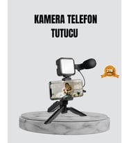Telefon Video Çekim Kiti LED Aydınlatma Mikrofon Tripodlu Tam Set