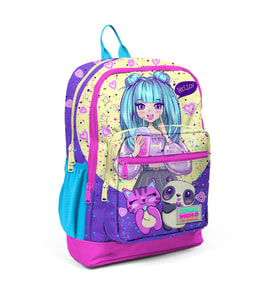 Coral High Kids Mor Pembe Anime Kız Desenli Dört Bölmeli Okul Sırt Çantası 23735