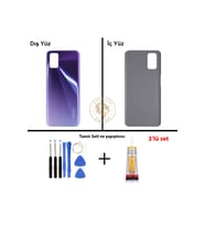 Oppo A72 Mor Uyumlu Arka Kapak + Yapıştırıcı ve Vida Seti Arka Cam Batarya Pil Kapağı Lazer Kesim