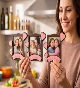 Anneler Gününe Özel 3'lü Kişiye Özel Fotoğraflı Ahşap Magnet Seti