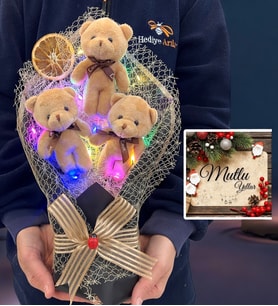 Yılbaşı Hediyesi Renkli Led Işıklı Büyük Boy Peluş Ayıcık Buketi Yeni Yıl Hediyesi