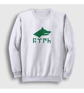 Presmono Unisex Beyaz Göktürk Bayrağı Türk Yazılı Kurt Bozkurt Sweatshirt 474991tt (Beyaz)