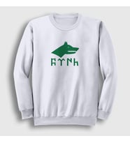 Presmono Unisex Beyaz Göktürk Bayrağı Türk Yazılı Kurt Bozkurt Sweatshirt 474991tt (Beyaz)