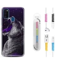 Samsung M21 M22 M23 M30 M31S M32 Kılıf Kablo Koruma Spiral Silikon Purple Leopar 1750