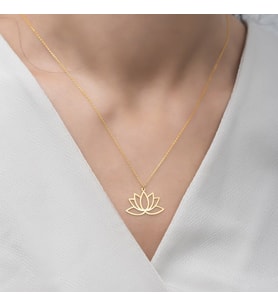 Altın Kaplama Lotus Çiçeği Gümüş Kolye
