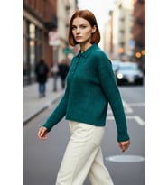 Kadın Oversize Saç Örgü Polo Yaka Triko Kazak Düşük Uzun Kollu Kışlık Rahat Basic Şıklık Kaliteli