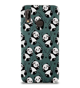 Huawei P 20 Lite Uyumlu Lansman Kılıf Panda Tasarımlı İçi Kadife Kapak-Yeşil (Şeffaf)