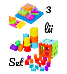 Sevimli Kule + Geometrik Şekiller Bulmaca + Bul Tak Puzzle Eğitici Zeka Geliştirici Set