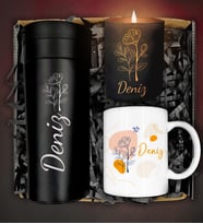 Kişiye Özel Termos&Kişiye Özel Mum&Kişiye Özel Pastel Tasarım Kupa Hediye Seti