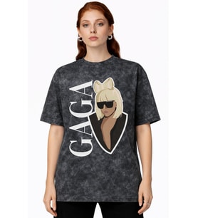 Tasarım Lady Gaga Şarkıcı Baskılı Unisex Oversize Vintage Yıkamalı Tişört