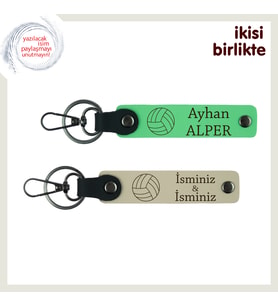 Voleybol Maçının En Güzel Hatırası, Kişisel Deri Anahtarlık Takımı, Fıstık Yeşil-Sütlü Kahve