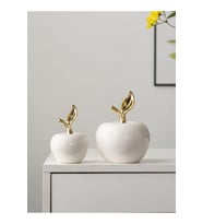Elma Desenli 2'li Set Biblo - Modern Seramik Ev Dekoru