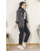 Taş Detaylı Kot Pantolon Siyah 6094