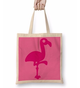 Pembe Yavru Flamingo Bez Çanta Uzun Saplı