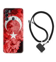 Tecno Pova Neo Kılıf Resimli Boyun Askılı İpli Desenli Silikon Şanlı Türk Bayrağı 1315