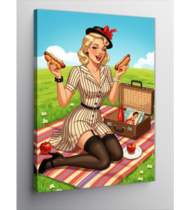 Kanvas Tablo Piknikte Retro Kadın