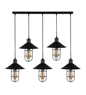 Rsylight Retro Rustik Metal Masa Üstü Dekoratif  Kafesli 5 Li Siyah Sıralı Avize