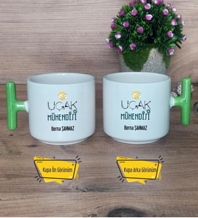 Uçak Mühendisi Kupa Bardak T Yeşil Kulplu Mühendisler Günü Hediyesi