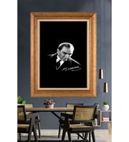 Altın Varaklı Çerçeveli Paspartulu Atatürk Tablo DC1482 (Gold)