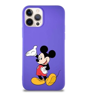 Apple iPhone 12 Pro Soft Premier Kapak Mickey Mouse-C Tasarımlı Silikon Kılıf - Mor (Şeffaf)
