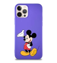 Apple iPhone 12 Pro Soft Premier Kapak Mickey Mouse-C Tasarımlı Silikon Kılıf - Mor (Şeffaf)