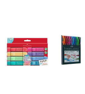 Faber Castell 46 Pastel Fosforlu Kalem Seti (8 Renk) ve 1425 Renkli Tükenmez Kalem 10'lu İkisi Birarada Set