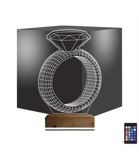 Luvivia Tek Taş Yüzük Sevgiliye Hediye 3D Lamba - Masa Gece Lambası